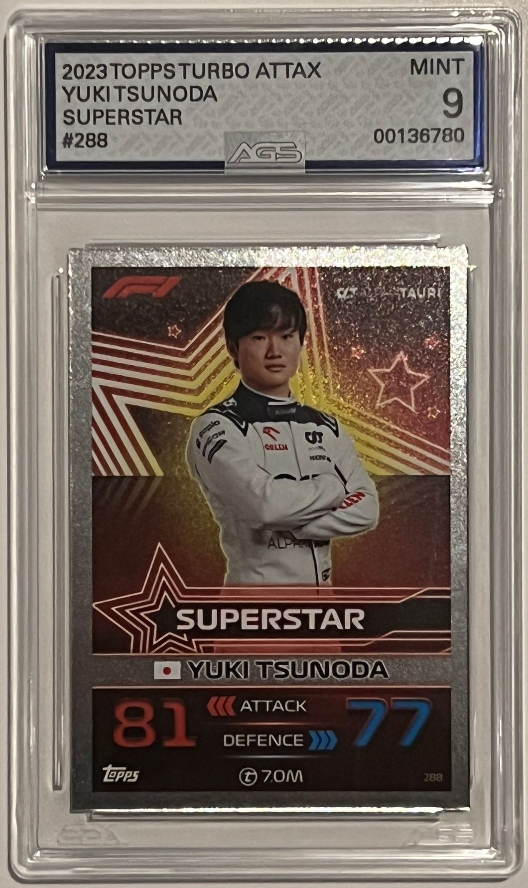 Yuki Tsunoda #288 Superstar 2023 F1 Topps Turbo Attax AGS Mint 9