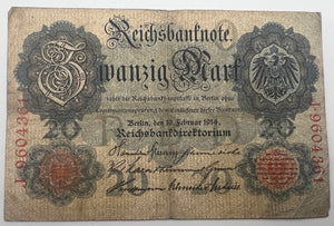 1906-14 Germany 20 Marks Reichsbanknote (Year may vary)