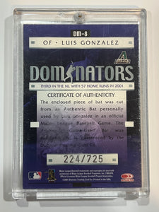 Luis Gonzalez (Arizona Diamondbacks) #DM-8 Dominators game used bat cut no. 224 of 725