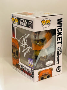 Wicket with Slingshot 631 Star Wars Summer 2023 Convention Limited Edition Funko Pop signed by Warwick Davis