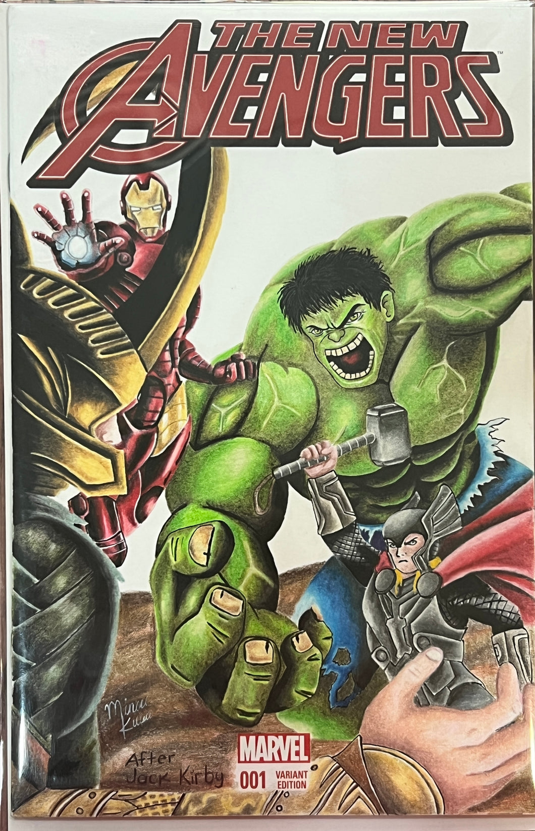 The New Avengers #1 (Blank cover with Avengers original art) signed & sketched by Minerva Cuevas