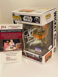 Wicket with Slingshot 631 Star Wars Summer 2023 Convention Limited Edition Funko Pop signed by Warwick Davis