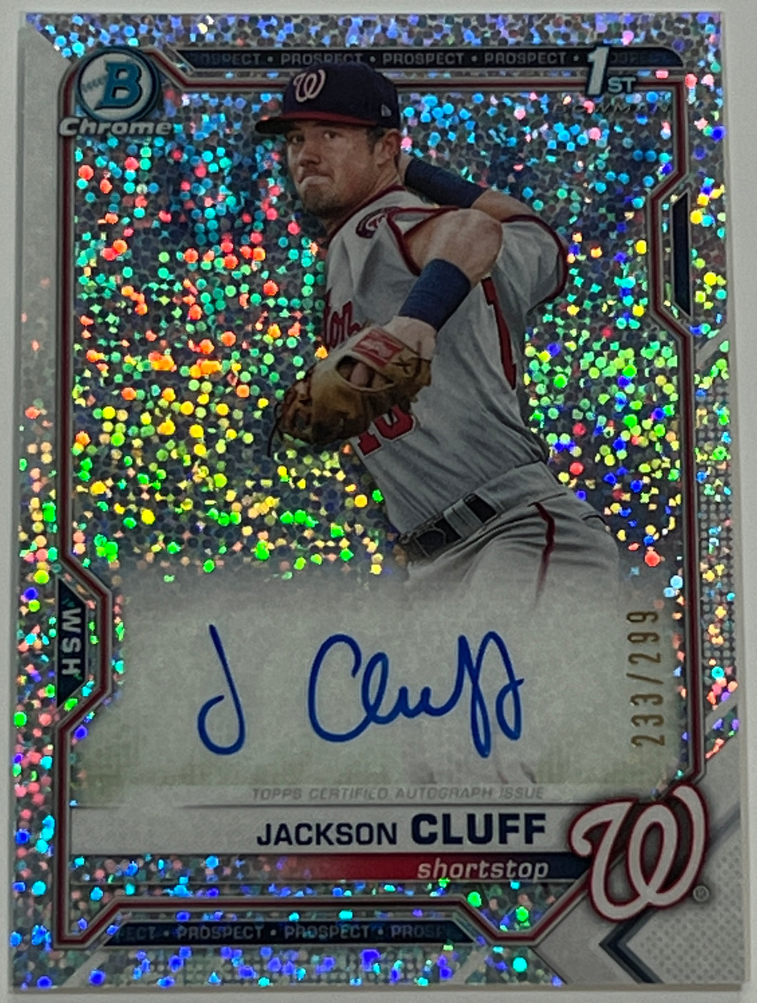 2021 Bowman Chrome Jackson Cluff 1st Speckle Refractor Auto #233/299 Nationals