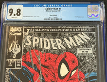 Load image into Gallery viewer, CGC 9.8 Spider-Man #1 (1990) Black &amp; Silver Torment cover by Todd McFarlane
