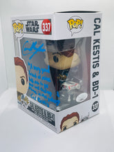 Load image into Gallery viewer, Cal Kestis &amp; BD-1 337 Star Wars Funko Pop signed by Cameron Monaghan with quote
