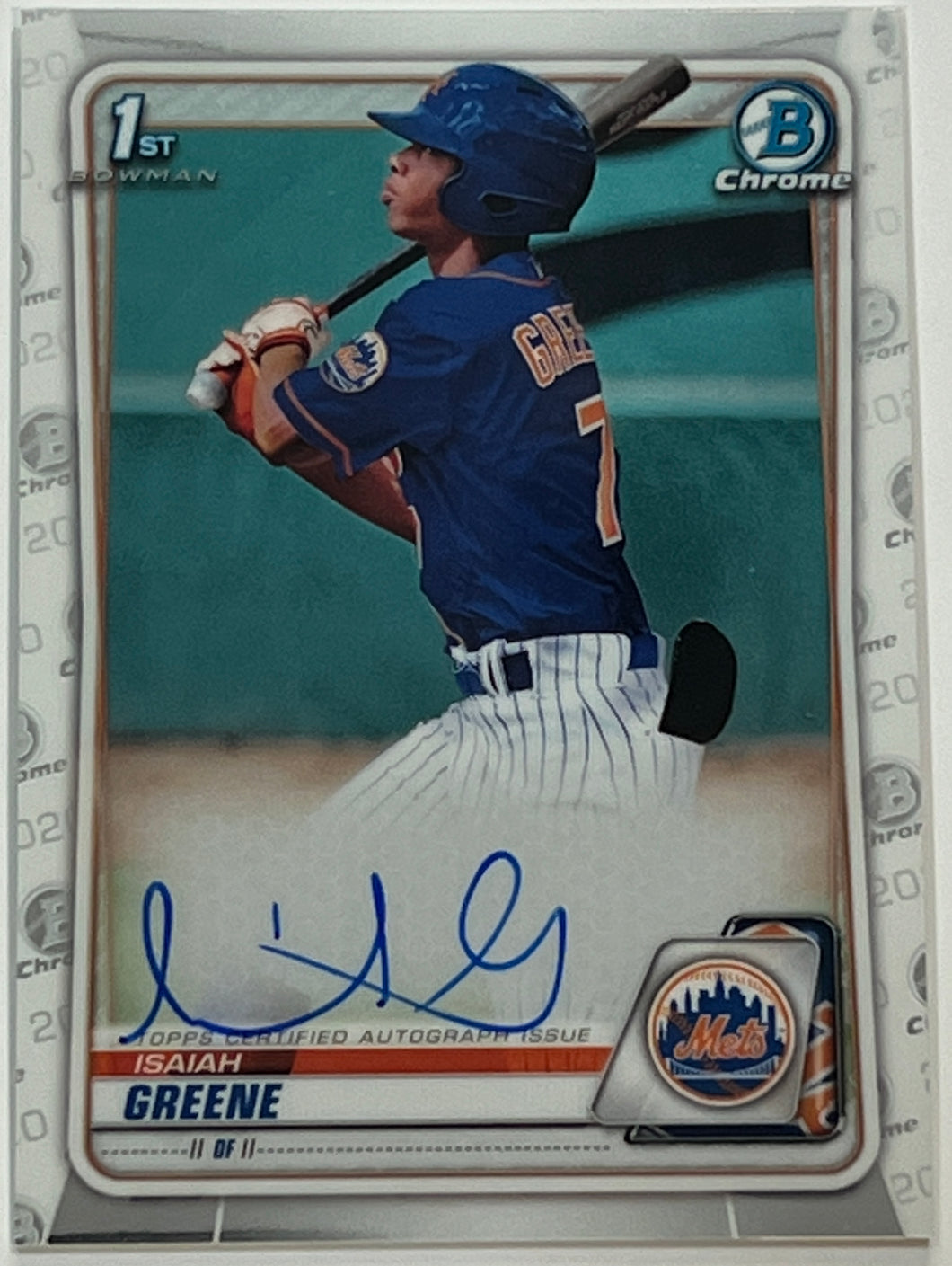 2020 Bowman Chrome Draft Isaiah Greene 1st Prospect Auto Autograph #CDA-IG Mets