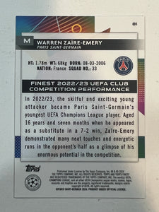 2023-24 Topps Finest UEFA Warren Zaire-Emery Purple Shimmer Refractor #81 9/199