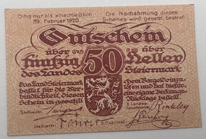 Austria, Steiermark, 50 Heller, 1919, UNC