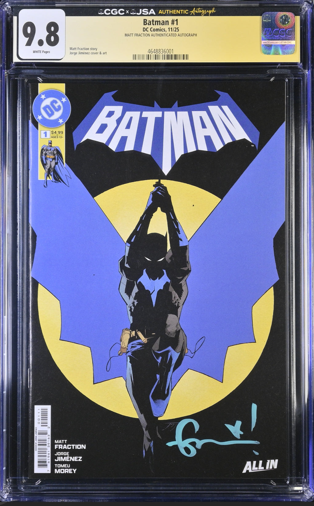 CGC x JSA 9.8 Batman #1 first print signed by Matt Fraction