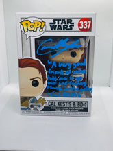 Load image into Gallery viewer, Cal Kestis &amp; BD-1 337 Star Wars Funko Pop signed by Cameron Monaghan with quote
