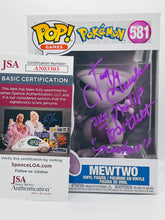 Load image into Gallery viewer, Mewtwo 581 Pokemon Funko Pop Signed by Jay Goede / aka Philip Bartlett in purple paint pen with character name
