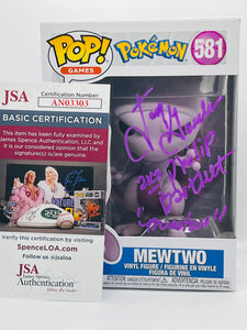 Mewtwo 581 Pokemon Funko Pop Signed by Jay Goede / aka Philip Bartlett in purple paint pen with character name