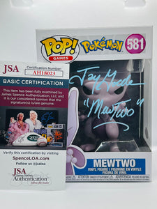 Mewtwo 581 Pokemon Funko Pop Signed by Jay Goede in light blue paint pen with character name