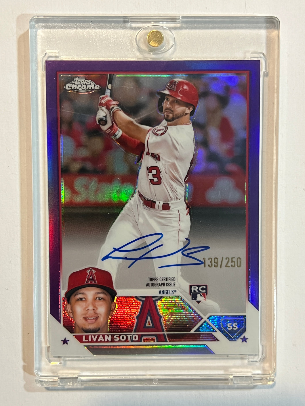 2023 Topps Chrome Livan Soto Purple Refractor Rookie Auto RC #139/250 Cardinals