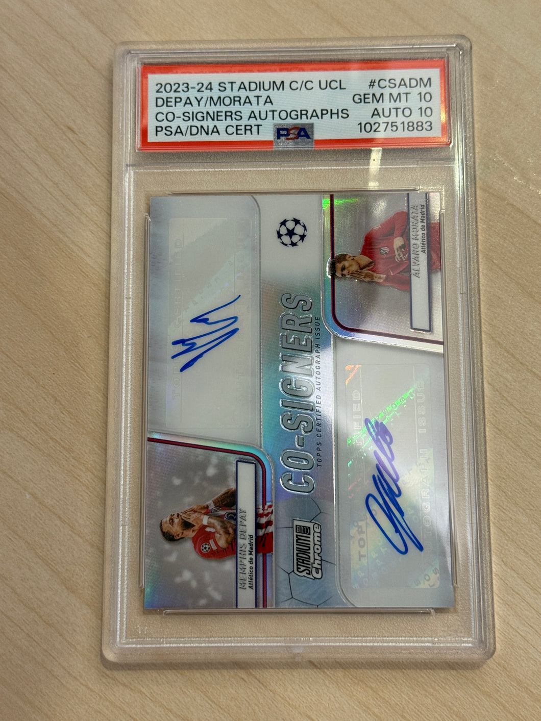 Memphis Deepay / Alvaro Morata Co-signers Autograph 2023-24 Stadium Club Chrome UEFA Champions League  PSA DNA Certified Auto 10 PSA 10