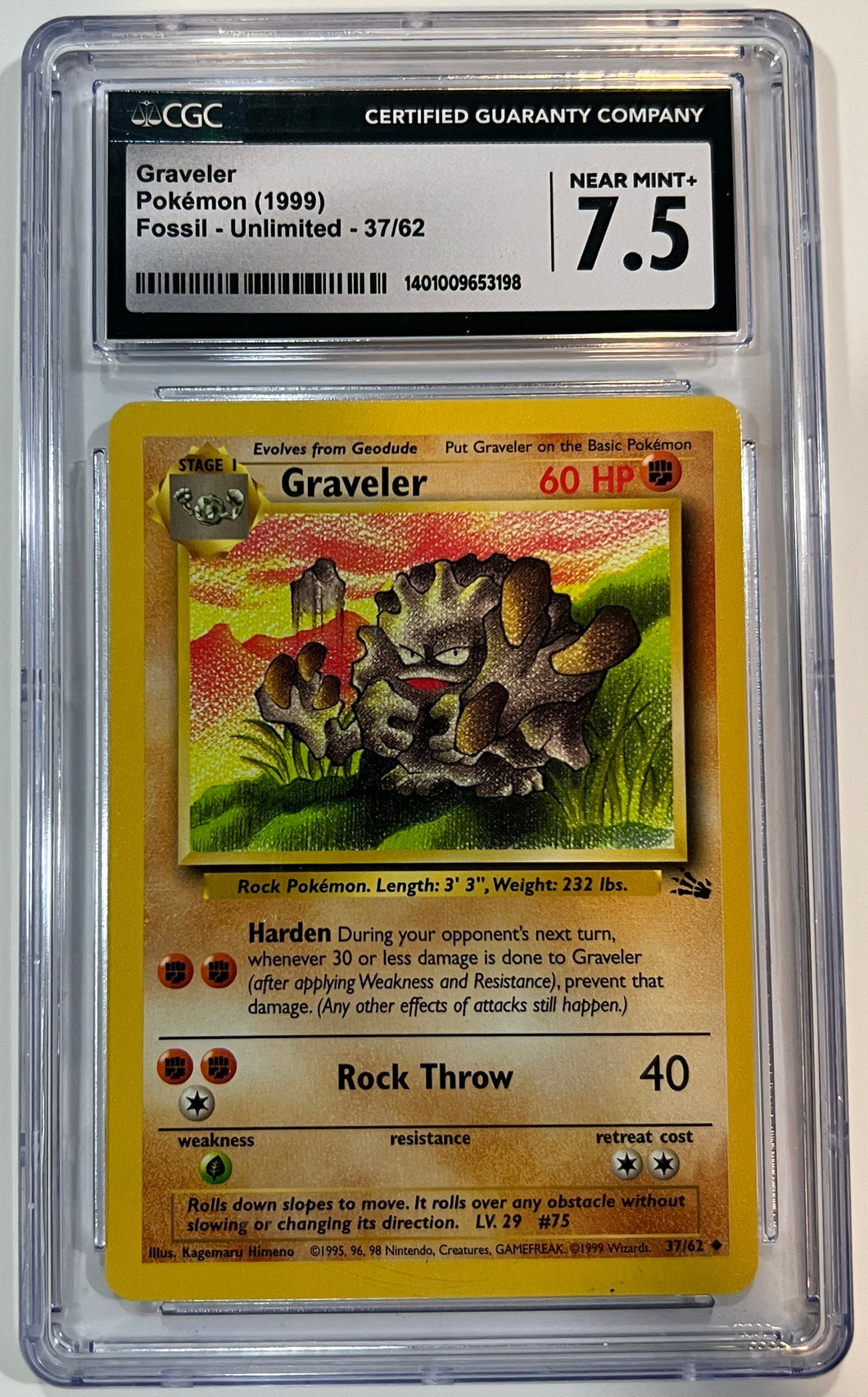 Graveler 37/62 Fossil Unlimited (1999) CGC 7.5 Near Mint
