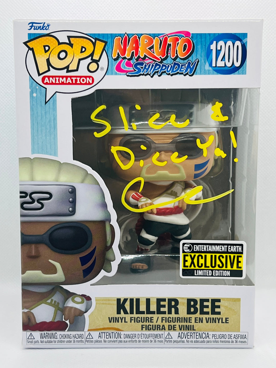 Killer Bee 1200 Naruto Shippuden Entertainment Earth Exclusive Funko Pop signed by Catero Colbert with quote and JSA CoA