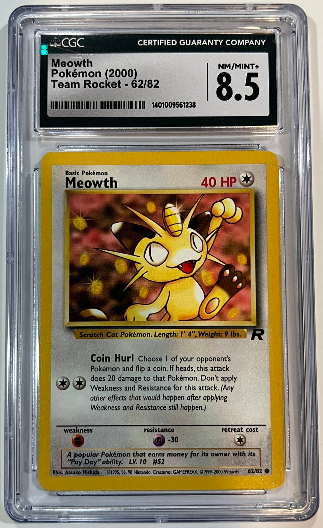 Meowth 62/82 Team Rocket (2000) CGC 8.5 Mint +