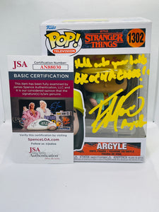 Argyle 1302 Stranger Things Funko Pop signed by Eduardo Franco in yellow with quote
