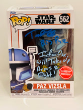 Load image into Gallery viewer, Paz Vizsla 562 Star Wars Gamestop Exclusive Funko pop signed by Tait Fletcher
