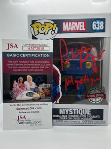 Mystique 638 Marvel Special Edition Funko Pop signed by Rebecca Romjin in red paint pen with character name