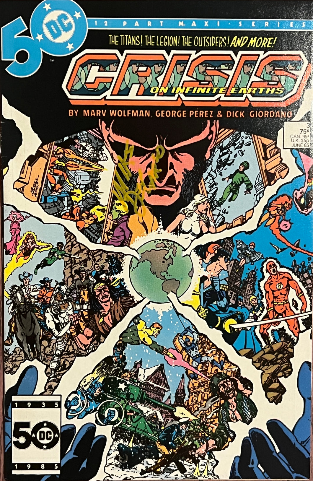 Crisis on Infinite Earths #3 (1985) signed by Mike DeCarlo