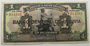 Bolivia, 1 Bolivano, 1911 (1929), VF Black Overprint