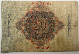 1906-14 Germany 20 Marks Reichsbanknote (Year may vary)