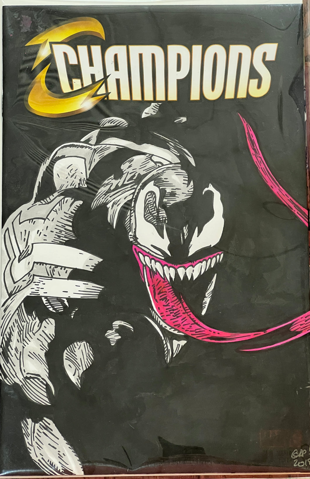 Champions #1 (Blank cover with original Venom art) signed and sketched by Gary Parkin