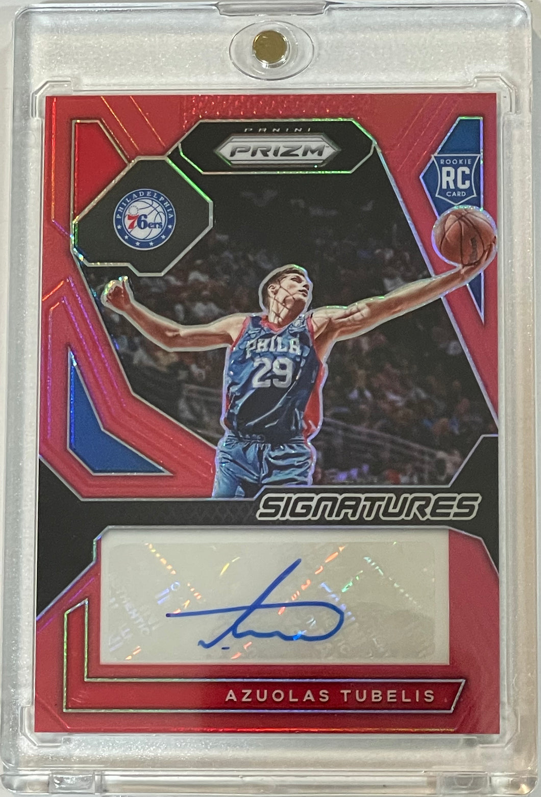 2023-24 Prizm Azuolas Tubelis Signatures Red Prizm Auto #60/99 76ers