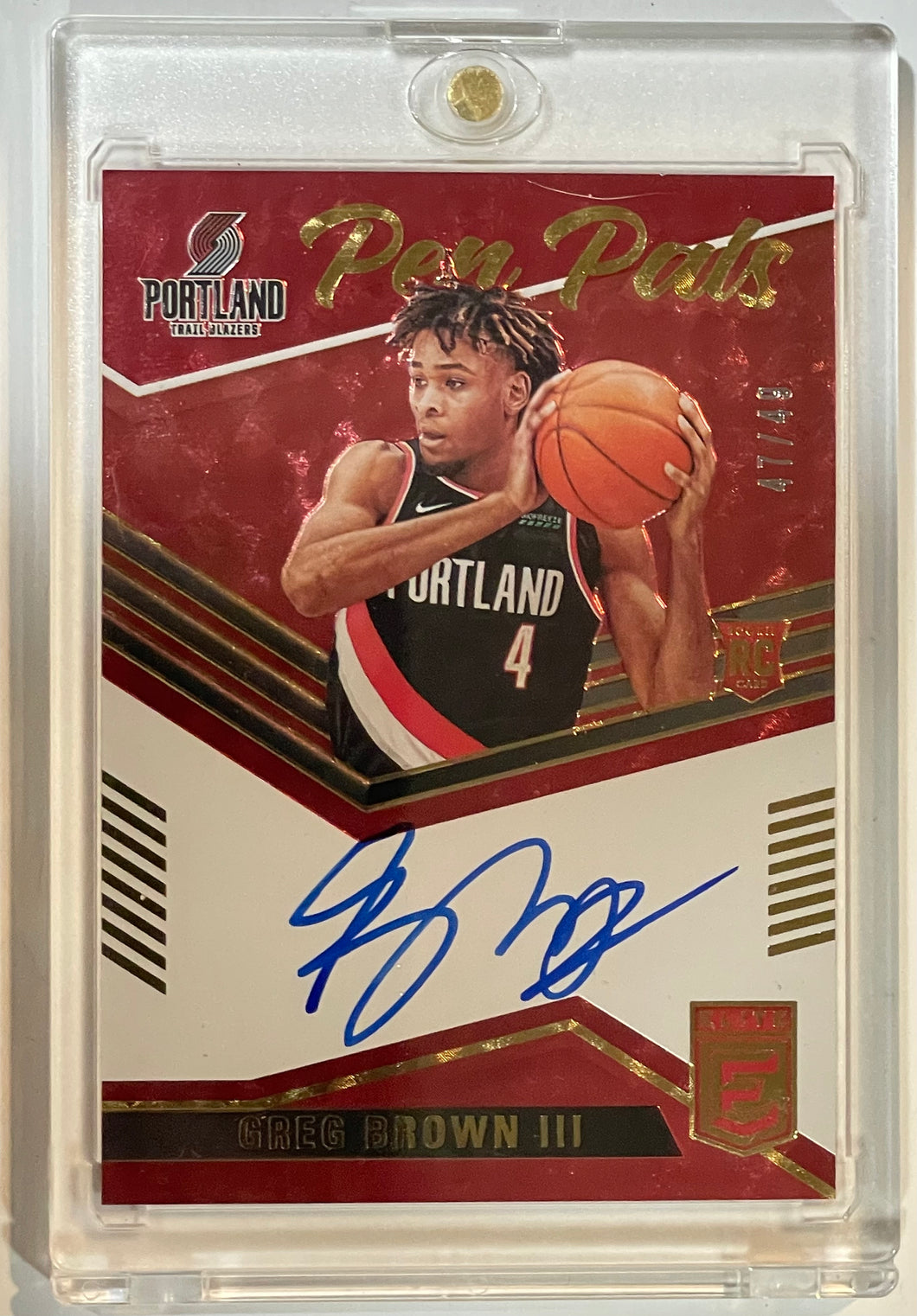 2021-22 Donruss Elite Greg Brown III Red Pen Pals Rookie RC Auto #47/49