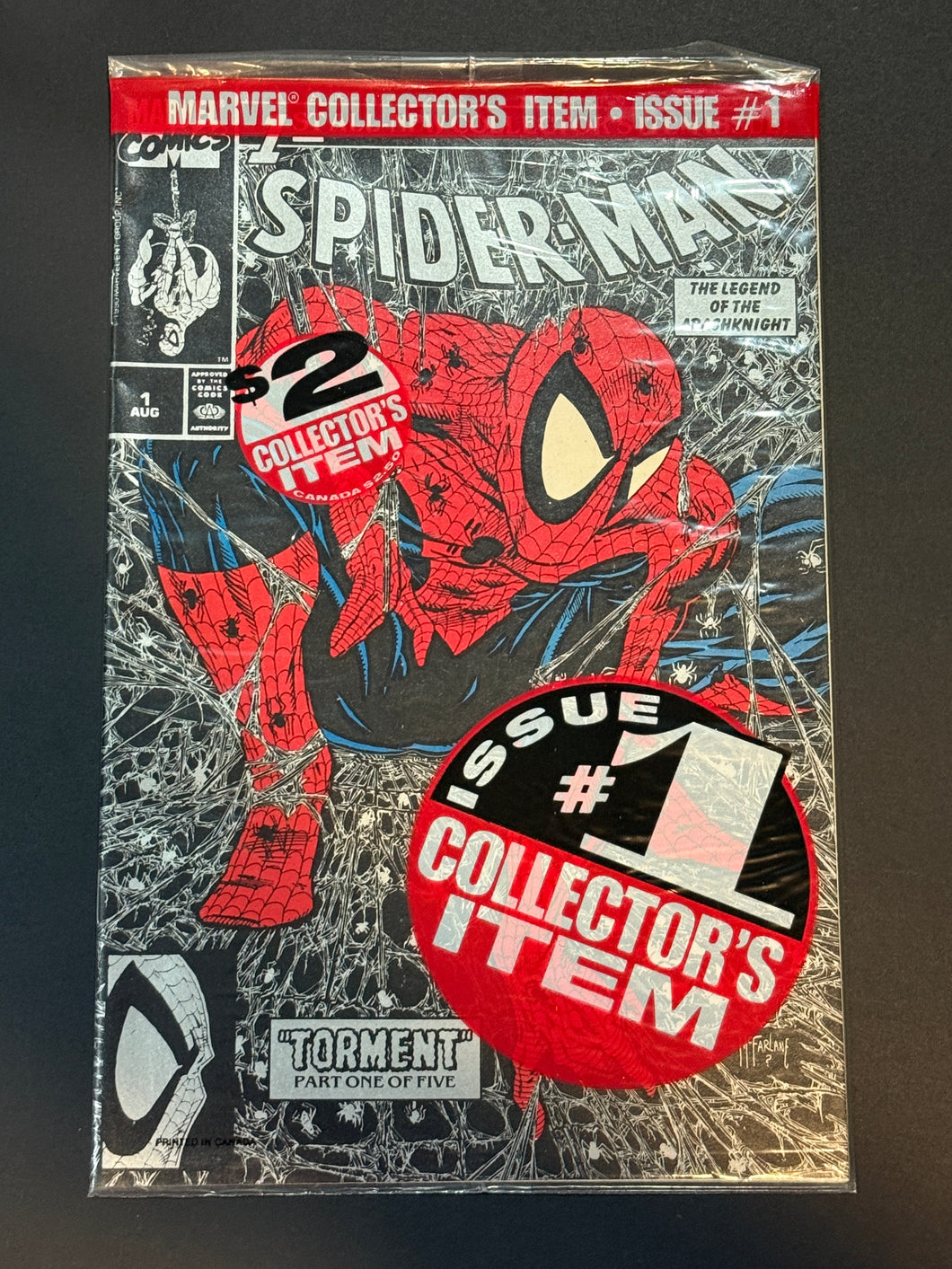 Spider-Man #1 (black & silver cover) sealed polybag - Torment Todd McFarlane