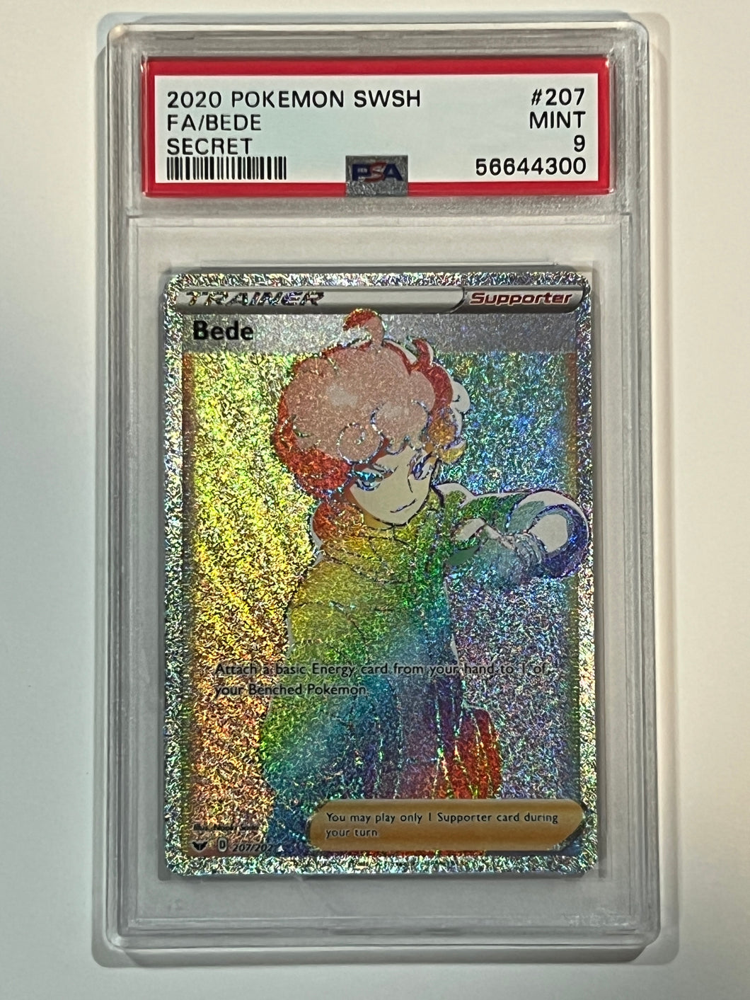 Full Art BEDE #207 Secret Rare Pokemon SWSH 2020 PSA 9 Mint (Cracked)