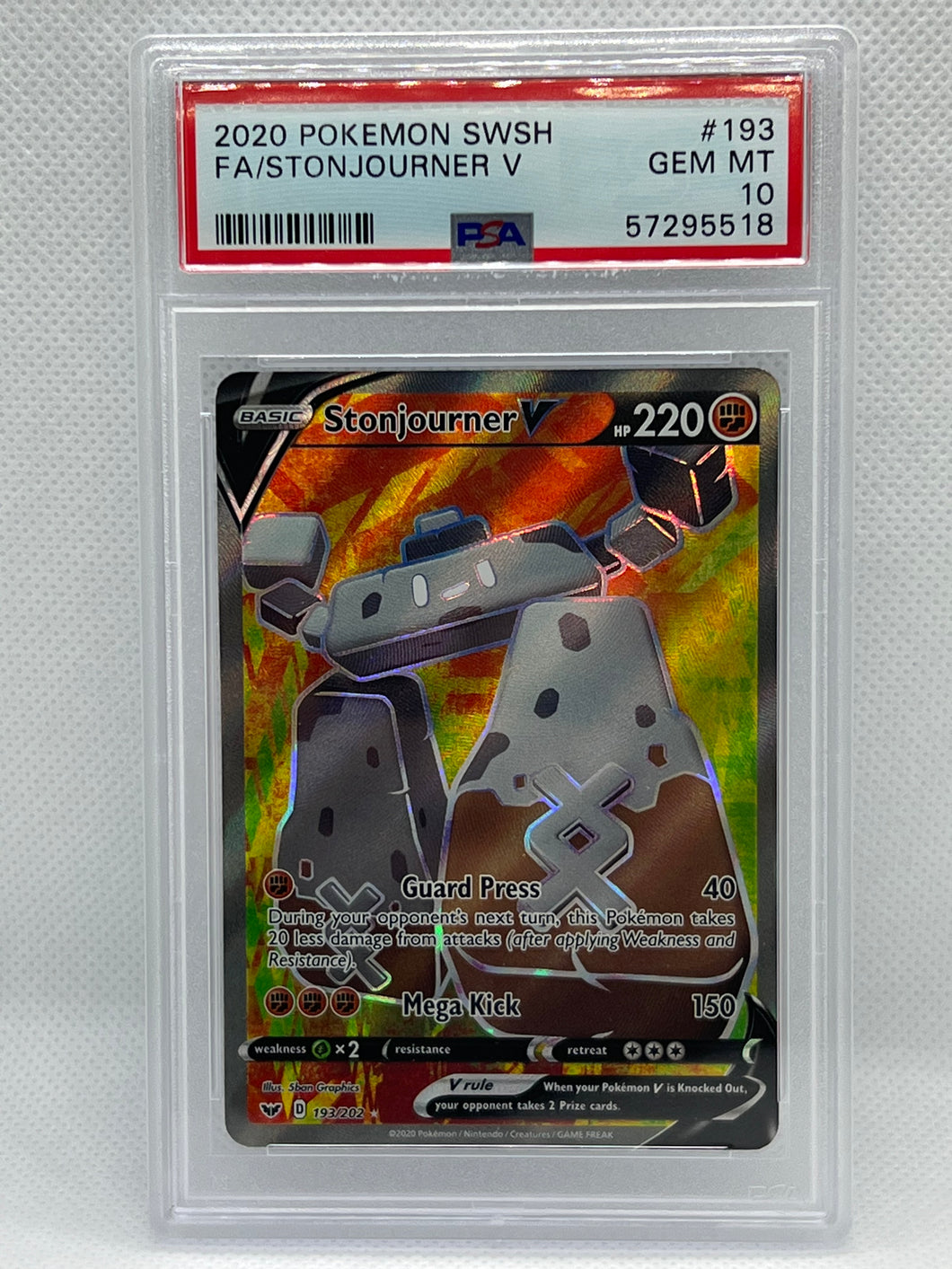 Pokemon Graded Card - Stonjourner V Full Art #193 Gem Mint PSA 10