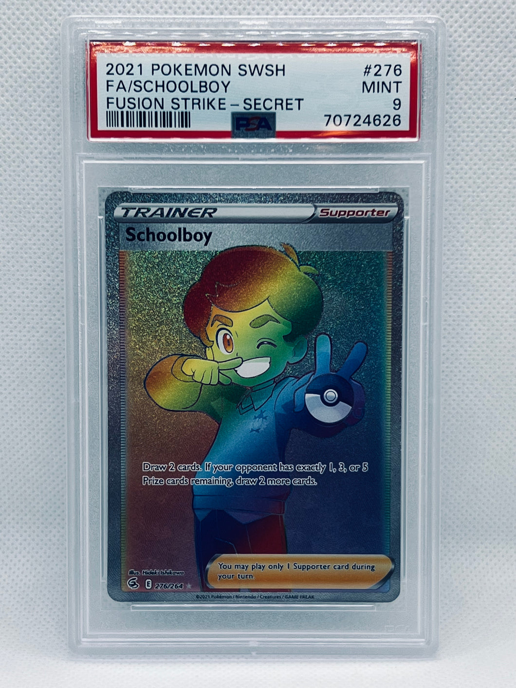 2021 Pokémon Fusion Strike Schoolboy Full Art #276 Secret Rainbow Rare - PSA 9