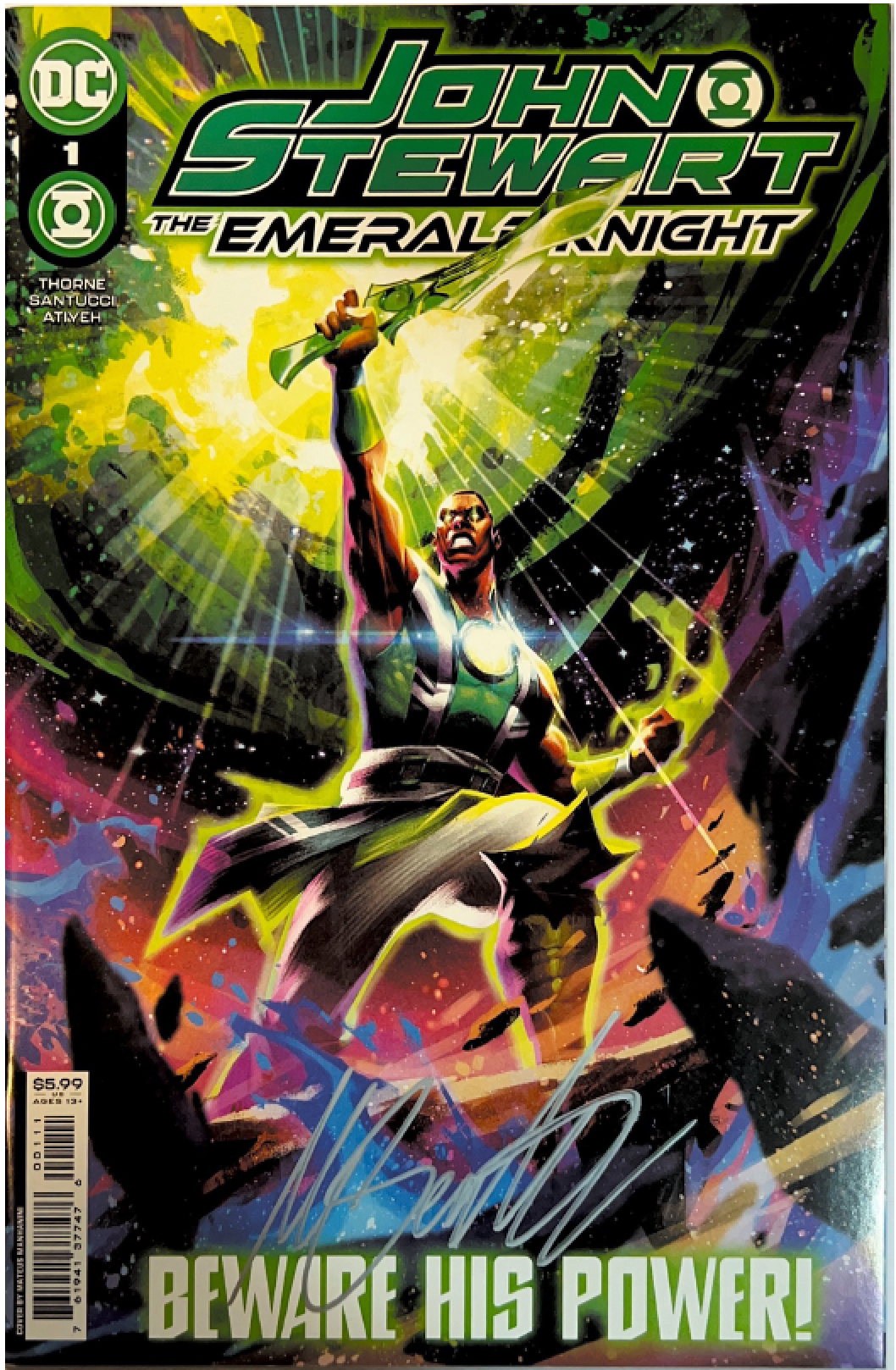 John Stewart : The Emerald Knight #1 (Mateus Manhanini cover) signed by Marco Santucci