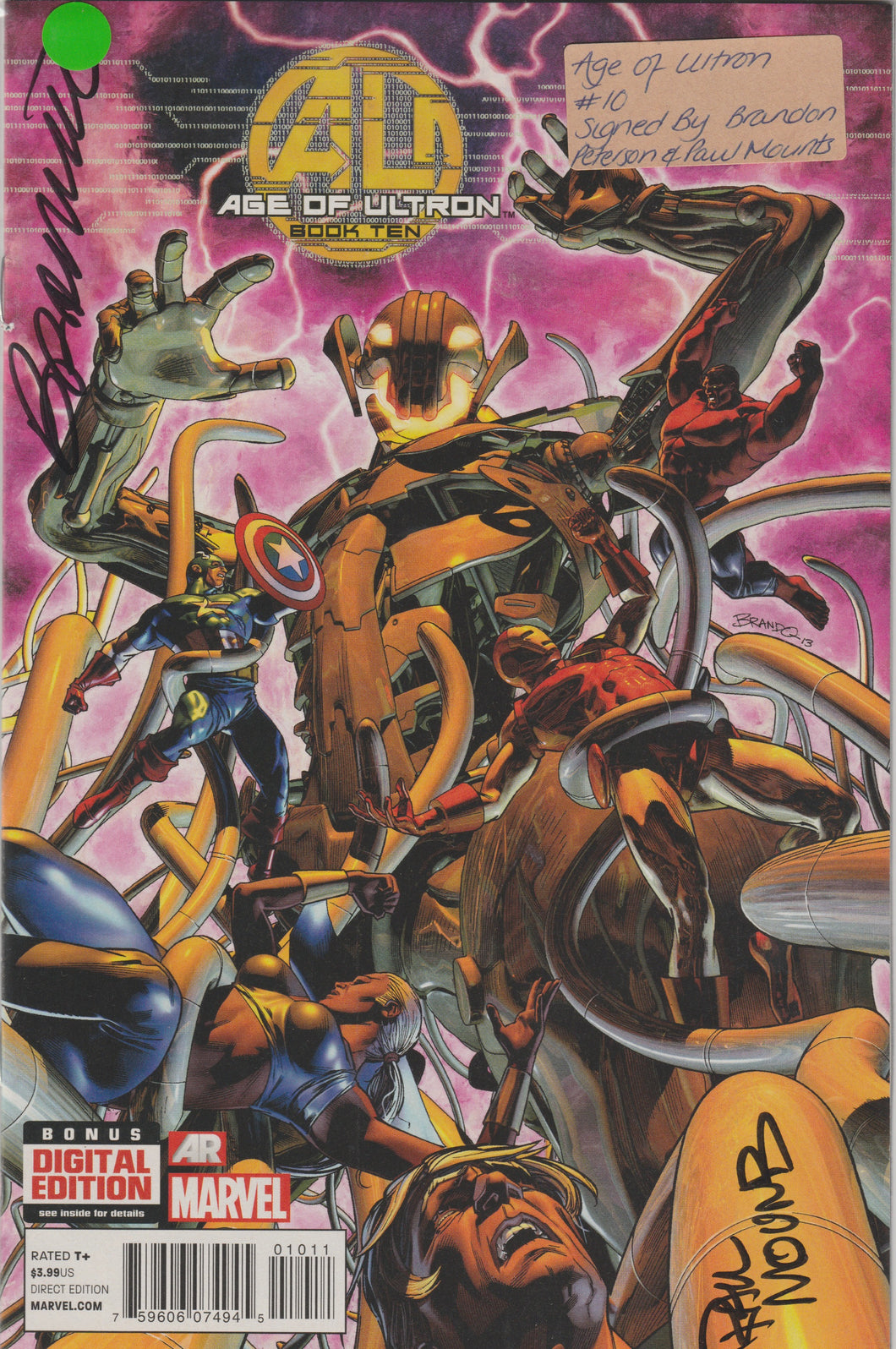 Age of Ultron 10 signed by Brandon Peterson & Paul Mounts
