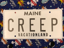 Load image into Gallery viewer, Creep License plate (Movie prop replica) as seen on the 1940&#39;s Dodge Delivery truck in the 1987 movie Creepshow 2
