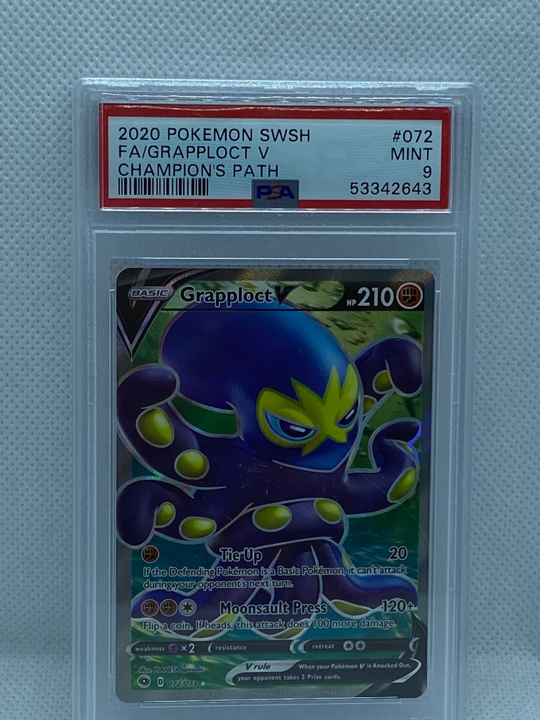 2020 Pokemon Sword & Shield Champion's Path 72/73 Full Art Grapploct V [PSA 9]