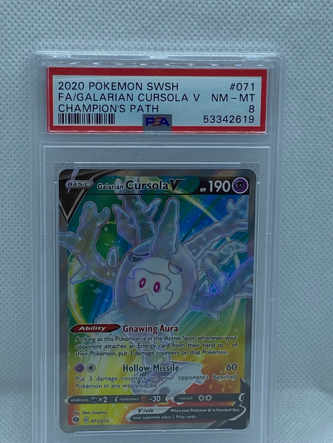 2020 Pokemon Sword & Shield Champion's Path 71/73 Galarian Cursola V PSA 8