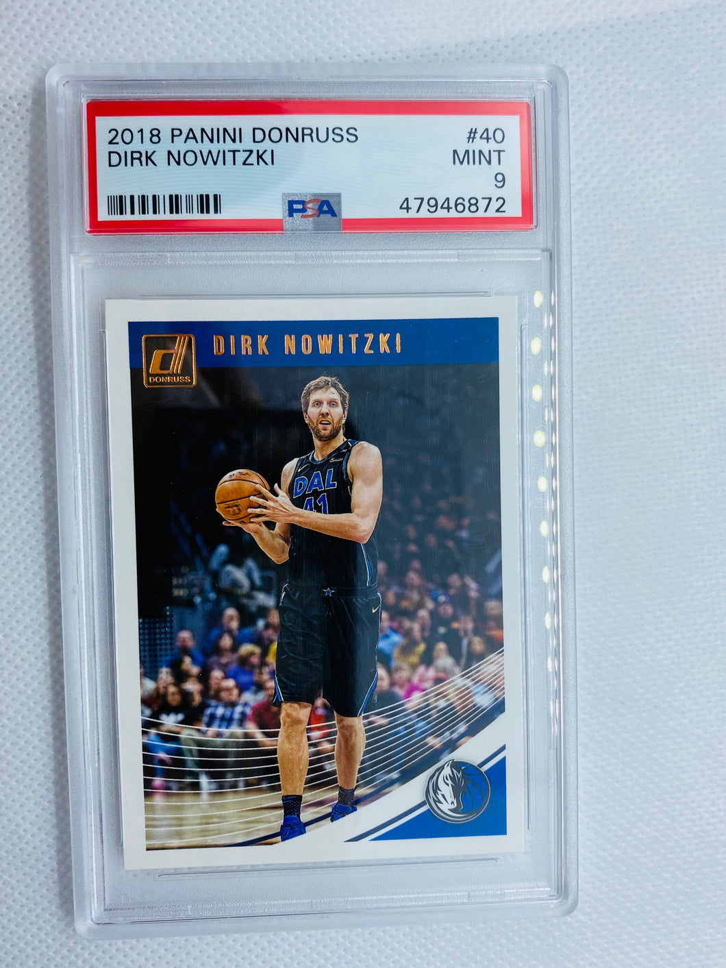 Dirk Nowitzki 2018 Panini Donruss #40 Graded PSA Mint 9 Dallas Mavericks
