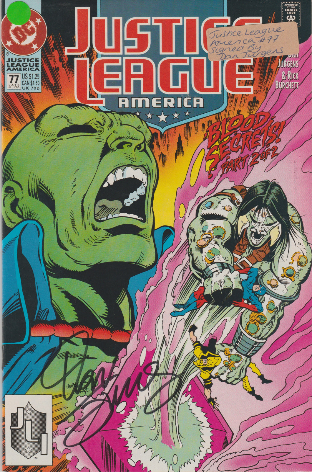 Justice League America 77 signed by Dan Jurgens