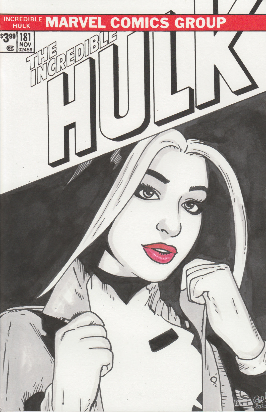 Rogue (X-Men) Original Art by Gary Parkin on the Incredible Hulk 181 blank cover
