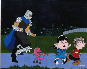 8x10 Animation Crossover Art Print - featuring Shredder and Krang from TMNT and Linus & Lucy Van pelt from Peanuts / Snoopy